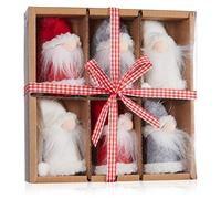 BRUBAKER Set di 6 Pezzi Gnomi di Natale in Legno e Maglia - Albero Ciondolo Babbo Natale Gnomi - Natale Ciondolo Gnomo Grande - 9 cm Decorazione Albero Gnomo di Natale in Scatola Regalo