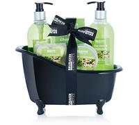 BRUBAKER Set Regalo Bagno All'Aloe Vera Camomilla con Vasca da Bagno Decorativa Nero 9 Pezzi