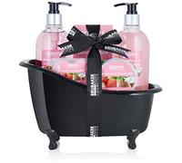 BRUBAKER Set Regalo da Bagno Fragola Cocco con Vasca da Bagno Decorazione Nero 9 Pezzi