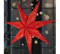 BRUBAKER Stella di Natale 3D da appendere, stella di carta a LED con timer, 60 cm, motivo moderno, funzionamento a batteria e illuminata, decorazione natalizia per finestre, colore: rosso