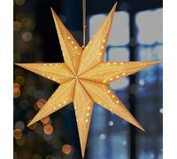 Brubaker Stella di Natale 3D da Appendere - Stella di Carta da Finestra con Presa E14 - Stella dell'Avvento Deco da 60 cm - Set di Stelle di Natale con Cavo da 3,5 m - Da Appendere - Oro
