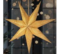 Brubaker Stella di Natale di Carta da Appendere 60 cm - LED Avvento per Decorazioni Natalizie e Finestre - 3D con Timer - Illuminabile a Batteria - Oro