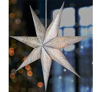 Brubaker Stella di Natale di Carta da Appendere da 60 cm - Stella dell'Avvento da Finestra - Stella 3D con Presa E14 - Stella Luminosa per Decorazioni Natalizie con Cavo da 3,5 m - Argento