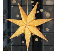 Brubaker Stella di Natale LED - Stella di Carta da 60 cm con 7 Punte - Stella dell'Avvento 3D - Funzionante a Batteria, da Appendere e Illuminata - Stella Luminosa per Decorazioni - Oro