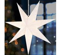 BRUBAKER Stella di Natale sospesa con base E14, 60 cm, set di stelle di carta con cavo da 3,5 m, stella dell'avvento 3D, decorazione per finestre, stella luminosa da appendere, bianca