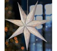 BRUBAKER Stella natalizia da 60 cm, per interni - Stella d'Avvento con attacco E14 da appendere - Stella luminosa da appendere - Stella di Natale con cavo da 3,5 m - Decorazione 3D in carta - Argento