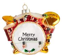 BRUBAKER Tamburi "Buon Natale" Guaina natalizia in vetro - Dipinta a mano - Decorazione per albero di Natale divertente - Tamburi rossi - Figurine