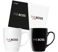 Brubaker Tazze di Caffè The Boss & The Real Boss con Biglietto D'Auguri - Tazze di Caffè di Coppia in Bianco e Nero - 300 ml Mugs Gift Set - Set di Tazze in Confezione Regalo