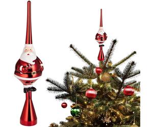 BRUBAKER Topper per Albero di Natale Spesso Babbo Natale - Punta per Albero di Natale Lucido - Cima per Albero di 35 cm Grande Babbo Natale - Decorazione per Albero di Natale Natale Natale - Rosso