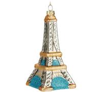 BRUBAKER Torre Eiffel - Pallina di Natale in Vetro Dipinto a Mano - Decorazione Parigi da 14 cm - Bianco, Oro e Blu - Decorazione di Natale Soffiata a Bocca - Figurina Ciondolante Divertente