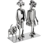 Brubaker Vite Figura Amanti - Coppia Con Cane in Ferro e Metallo - Regalo Fatto a Mano in Argento Per Padroni di Cani