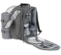 Brubaker Zaino da Picnic per 2 Persone Color Grigio 28 × 40 × 22 cm - con Scomparto di Raffreddamento & Portabottiglie Isolato & Coperta da Picnic in Pile con Fondo Impermeabile
