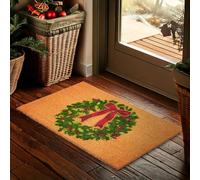 Brubaker Zerbino Natalizio per Esterni e Interni - Corona Natalizia con Fiocco - 45 x 75 cm - Tappeto in 100% Fibra di Cocco, Antisporco e Antisdrucciolo - Impermeabile - Ideale per Porta d'Ingresso