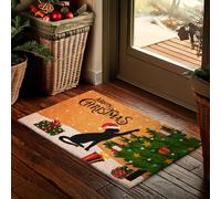 Brubaker Zerbino Natalizio per Esterni e Interni - Gatto che Gioca con una Pallina di Natale - 45 x 75 cm - Tappeto per Ingresso in 100% Fibra di Cocco, Antisporco e Antisdrucciolo - Impermeabile