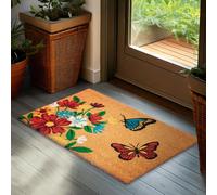 Brubaker Zerbino per Esterni e Interni - Farfalle con Fori - 45 x 75 cm - Tappeto in 100% Fibra di Cocco, Antisporco e Antisdrucciolo - Impermeabile - Ideale per Porta d'Ingresso - Marrone Colorato