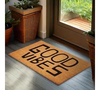 BRUBAKER Zerbino per Esterni e Interni - Good Vibes - 45x75 cm - Tappeto in 100% Fibra di Cocco, Antisporco e Antisdrucciolo - Impermeabile - Ideale per Porta d'Ingresso, Giardino e Terrazza - Marrone