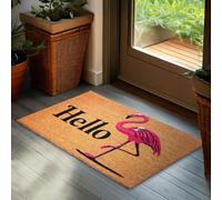 Brubaker Zerbino per Esterni e Interni - Hello Fenicottero - 45 x 75 cm - Tappeto in 100% Fibra di Cocco, Antisporco e Antisdrucciolo - Impermeabile - Ideale per Ingresso e Terrazza - Marrone e Rosa