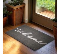 Brubaker Zerbino per Esterni e Interni - Welcome - 45 x 75 cm - Tappeto in 100% Fibra di Cocco, Antisporco e Antisdrucciolo - Impermeabile - Ideale per Porta d'Ingresso, Giardino e Terrazza - Grigio