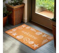 Brubaker Zerbino per Esterni e Interni - Welcome - 45x75 cm - Tappeto in 100% Fibra di Cocco con Conchiglie e Stelle Marine, Antisporco e Antisdrucciolo - Impermeabile per Porta d'Ingresso - Marrone