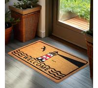Brubaker Zerbino per Esterni e Interni - Welcome con Faro - 45 x 75 cm - Tappeto in 100% Fibra di Cocco, Antisporco e Antisdrucciolo - Impermeabile - Ideale per Ingresso e Terrazza - Stile Marittimo