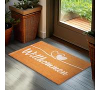 Brubaker Zerbino per Esterni e Interni - Willkommen - 45 x 75 cm - Tappeto in 100% Fibra Coir in Tedesco, Antisporco e Antisdrucciolo - Impermeabile - Ideale per Porta d'Ingresso e Terrazza - Marrone