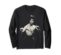 Bruce Lee Black And White Action Pose Portrait Martial Arts Maglia a Manica