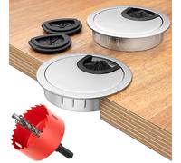 BRUCE.® Premium Passacavi Scrivania [2 Pezzi] con Sega a Tazza - Tappo Passacavi Per Scrivania ø 60 mm - Incl. 2 x opzione di passaggio differente - Per più ordine sulla scrivania del posto di lavoro