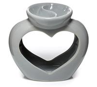 Brucia Essenza per Cera Profumata in Ceramica a Forma di Cuore - Piattino Doppio - Grigio