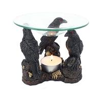 Brucia essenze con portalumino, design in stile gotico con tre corvi neri, teschio e scheletro, compatibile con candele Yankee Candle