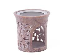 brucia incensi portacandele KORBA 10 cm, Ø 9 cm con filtro in acciaio inox - FAIR TRADE Softstone con foglie in rilievo