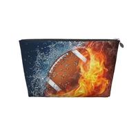 Bruciare il football americano nel fuoco, Borsa da toilette Borsa per trucco Borsa per cosmetici Borsa da toilette da viaggio portatile