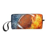 Bruciare il football americano nel fuoco, Borsa per il trucco Borsa per cosmetici Borsa da toilette da viaggio portatile Borsa per trucco Organizer