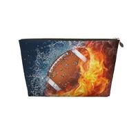 Bruciare il football americano nel fuoco, Borsa per il trucco Borsa per cosmetici Borsa da toilette da viaggio portatile Borsa da toilette