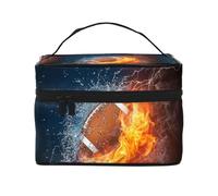 Bruciare il football americano nel fuoco, Borsa per il trucco Borsa per cosmetici Borsa da viaggio portatile da viaggio Astuccio per matite