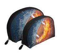 Bruciare il football americano nel fuoco, Borsa per trucco a conchiglia Portamonete da donna Borsa da toilette piccola Borsa per cosmetici 2 pezzi