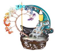 Bruciatore di incenso a flusso inverso con cascata e luna, porta incenso in ceramica, 7 chakra, albero di cristallo, porta incenso Namaste, yoga, meditazione e decorazione per la casa