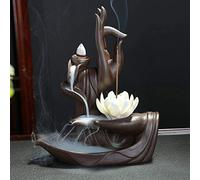 Bruciatore di incenso a flusso inverso, Loto di Buddha, con 10 coni di incenso, in ceramica Style 1