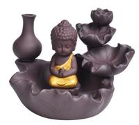 Bruciatore di incenso a riflusso Buddha Figura Burner Waterfall Backflow Bruciatore di incenso in ceramica per bastoncini di incenso e incenso, decorativo per meditazione, yoga e casa