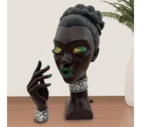 Bruciatore di incenso a testa di donna, bruciatore di incenso testa donna nera, supporto per incenso viso in resina nera, design moderno a forma di donna calmante per la decorazione della casa amici