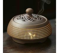 Bruciatore di incenso elettrico classico, diffusore di aromaterapia in ceramica con luce, timer regolabile, controllo della temperatura 50 ° C-320 °C, per interni e uffici, ornamento