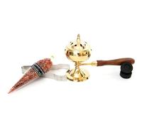 Bruciatore di incenso in bronzo con manico in legno + 10 carboni + 1 pinza + 1 lotto di resina d'incenso Marie defait Les Noeuds Purificazione Protezione Felicità - Regalo esoterico Marie Defait les N