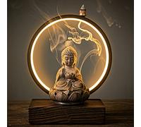 Bruciatore di incenso in ceramica a cascata con Buddha cinese a riflusso con coni di incenso con luce a LED, per la decorazione di casa e ufficio (marrone)