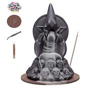 Bruciatore di incenso in ceramica a forma di cranio, adatto per casa, ufficio, casa da tè, meditazione, yoga + 40 coni di incenso a riflusso + 30 bastoncini di incenso+1 pinzetta + 1 tappetino