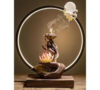 Bruciatore di incenso in ceramica a forma di loto, cascata, cinese, a riflusso, con luce a LED, per la decorazione di casa e ufficio (loto rosa)