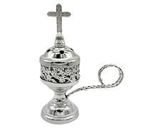 Bruciatore di incenso in metallo, Bruciatore di incenso per chiesa, Porta cono di incenso con croce, Bruciatore di incenso per chiesa cattolica, Bruciatore di incenso per chiesa greco-ortodossa