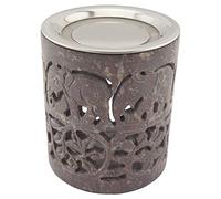 Bruciatore di incenso in pietra ollare indiana, motivo elefante "Hati", con colino in acciaio inox e protezione dal calore, design unico, altezza 10 cm, per incenso e materiali affumicati