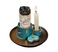 Bruciatore di incenso multifunzionale 4 in 1 in ceramica con vassoio raccogli cenere per bruciare salvia bianca, bastoncini di Palo Santo (C)