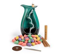 Bruciatore Incenso a Cascata in Ceramica | Extra Pack: Kit con 120 Coni Aromatici Naturali + 25 Bastoncini | Uso Prolungato per Meditazione, Yoga, Aromaterapia | Idea Regalo Zen e Arredo Casa