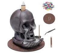 Bruciatore incenso a forma di teschio, cascata incenso, in ceramica, con 40 coni incenso+ 30 bastoncini incenso + 1 pinzetta + 1 tappetino per Halloween, bar, decorazione per feste in casa infestata