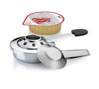bruciatore per fonduta kela con pasta combustibile per fonduta, pinza da fuoco VESUV, contenitore per pasta combustibile in acciaio inox, 80 g di pasta combustibile etanolo per fonduta
